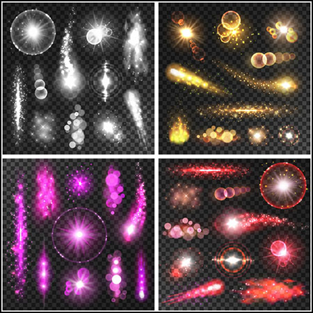 霓虹闪烁的眩光和侧灯透明光斑背景第一素材网矢量素材精选