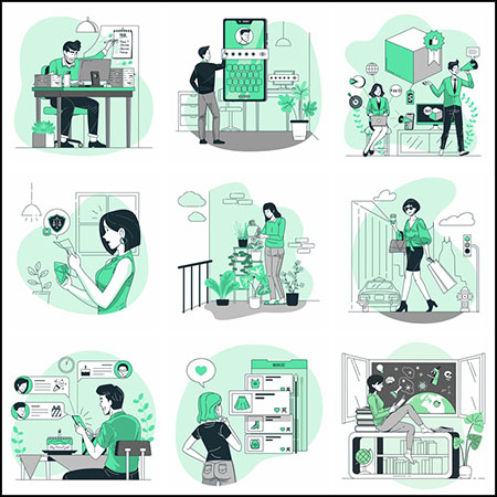 9款日常生活学习办公第一素材网矢量插图精选