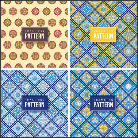 6款手绘曼荼罗花卉无缝背景图案第一素材网矢量素材精选