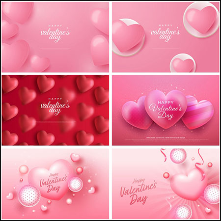 6款粉红色情人节爱心装饰横幅背景插图第一素材网矢量素材精选