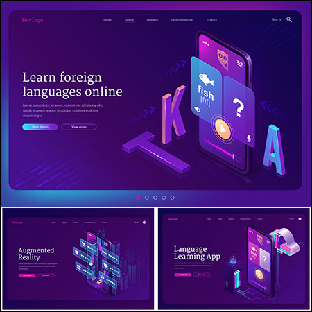 4款虚拟信息图表手机APP2.5D等距插图第一素材网矢量素材精选