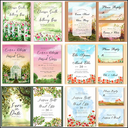 8套春季花卉婚礼邀请函卡片第一素材网矢量模板精选