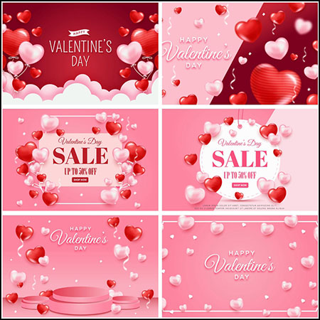 7款粉色浪漫情人节商品促销打折横幅第一素材网矢量模板精选