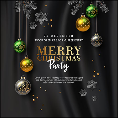4款圣诞节圣诞球装饰黑色海报第一素材网矢量模板精选