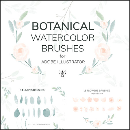 40款水彩叶子和花卉AI矢量笔刷
