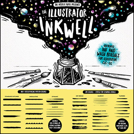 66款墨水艺术水洗效果着色AI笔刷第一素材网矢量素材精选