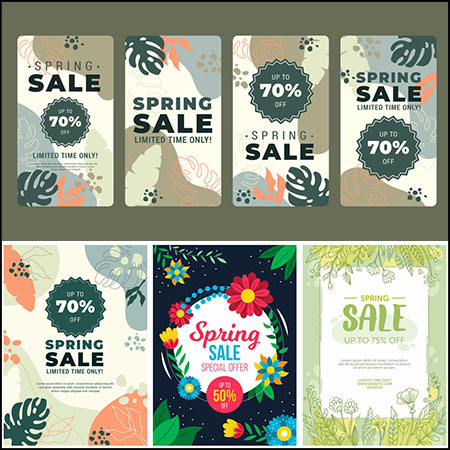 9套春季商店打折促销竖版海报横幅海报第一素材网矢量模板精选