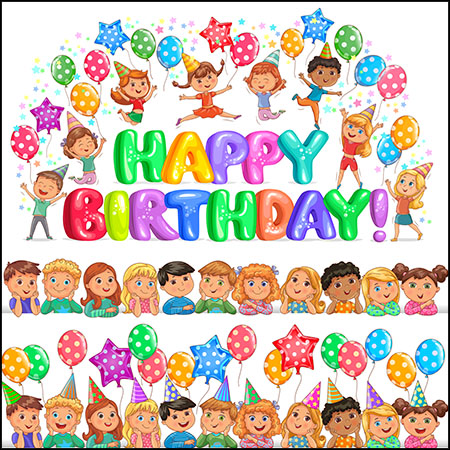 10款生日快乐生日派对儿童插图第一素材网矢量素材精选