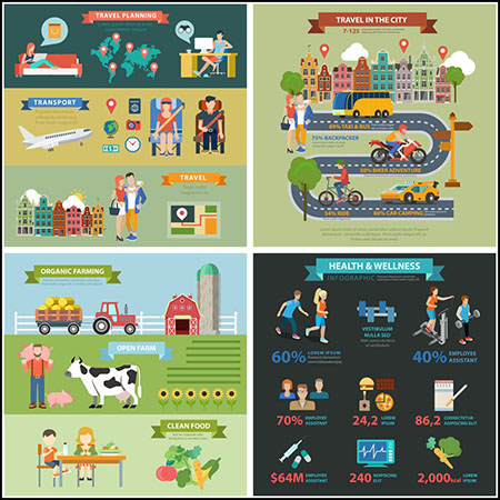 运动娱乐和交通信息图表扁平化插图第一素材网矢量素材精选