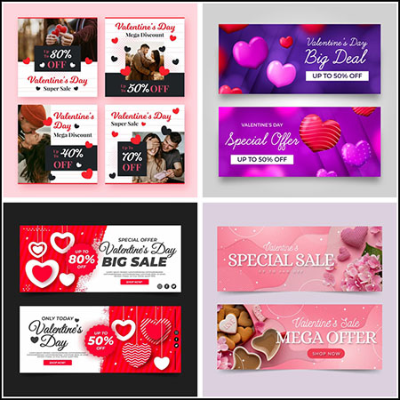 4套情人节促销打折横幅第一素材网矢量模板精选