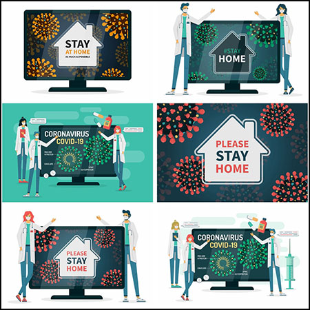 7款COVID-19新型冠状病毒预防宣传第一素材网矢量插图精选