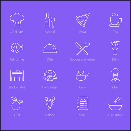 16款餐厅餐饮美食餐具线性ICON图标第一素材网矢量素材精选