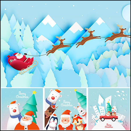 8款圣诞老人和可爱动物圣诞节插图第一素材网矢量素材精选