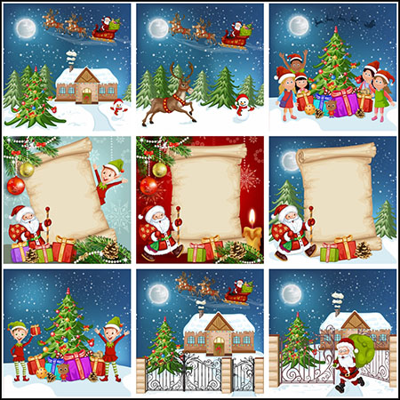 10款喜庆圣诞节卡通海报插图第一素材网矢量素材精选