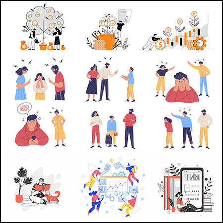 11款金融父母吵架休闲读书生活化学研究平面插图第一素材网矢量素材精选