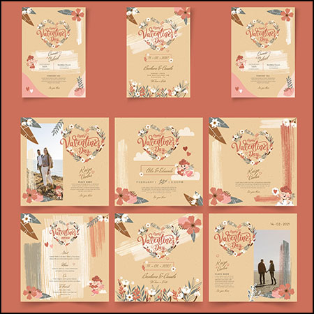 9款浪漫情人节婚礼请柬邀请函促销横幅第一素材网矢量模板精选