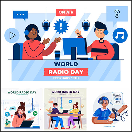 4款电台播音网络直播宣传海报插图第一素材网矢量素材精选