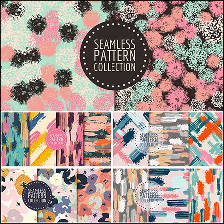 5款手绘水彩涂鸦无缝图案背景第一素材网矢量素材精选