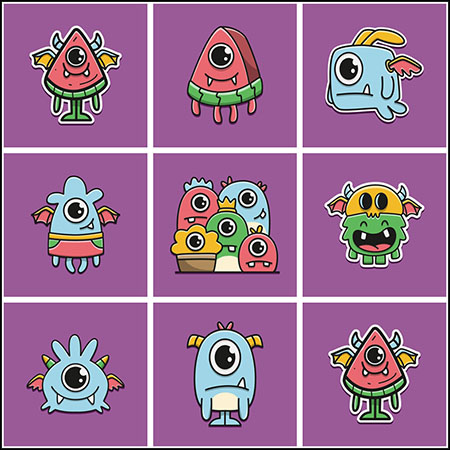 8款可爱卡通一只眼怪物第一素材网矢量插图精选