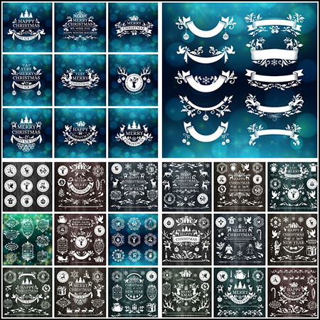 38套圣诞节快乐剪贴画贴签边框花边第一素材网矢量模板精选