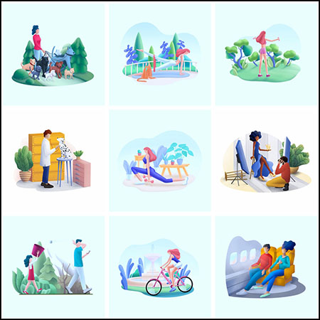 10款户外运动遛狗健身办公3D插图第一素材网矢量素材精选