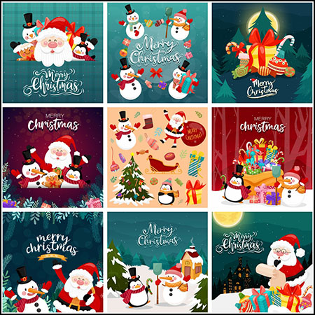 10款圣诞老人圣诞节贺卡等插图第一素材网矢量素材精选
