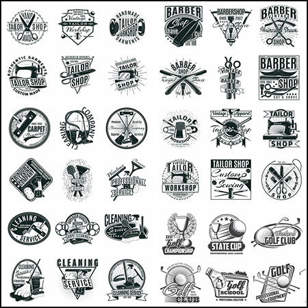 12套复古高尔夫缝纫赛马理发企业徽标LOGO标志