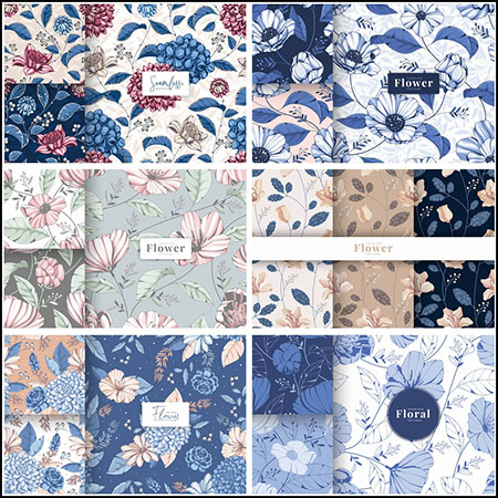 6款豪华手绘复古花卉无缝图案背景第一素材网矢量素材精选