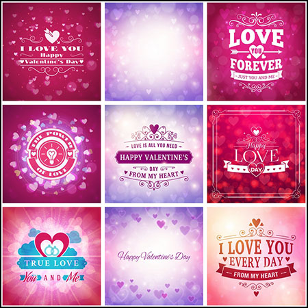 10款浪漫情人节艺术字插图和背景第一素材网矢量模板精选