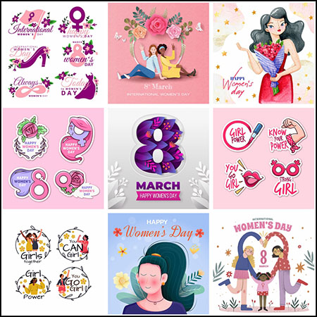 14款38妇女节女神节彩绘剪贴画横幅海报插图第一素材网矢量素材精选