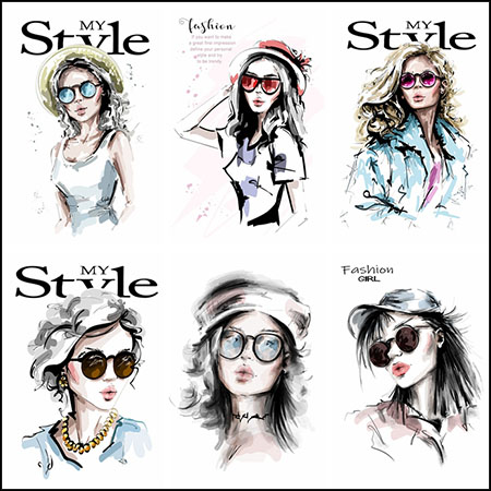 10款时尚手绘年轻女孩第一素材网矢量插图精选