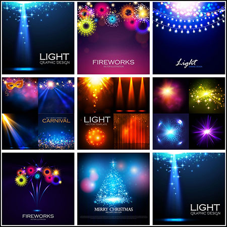 8款圣诞节烟花绽放灯带聚光灯第一素材网矢量背景精选插图