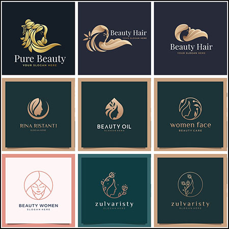 12款金色抽象女性头像LOGO徽标第一素材网矢量标志精选