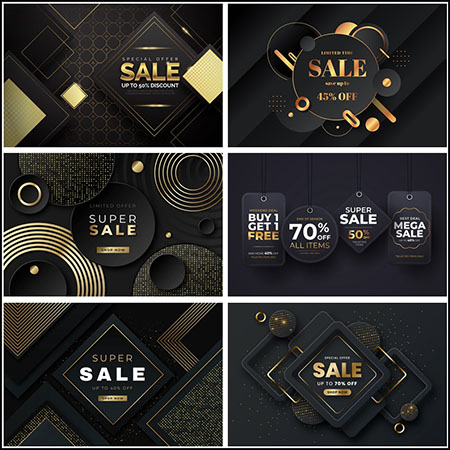 6款金色线条光点装饰促销打折横幅第一素材网矢量素材精选