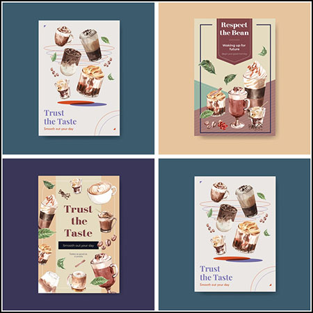 3款咖啡冰激凌水彩海报第一素材网矢量模板精选