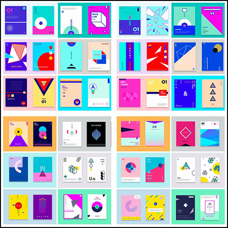 30套简约现代扁平化几何图案抽象海报第一素材网矢量素材精选