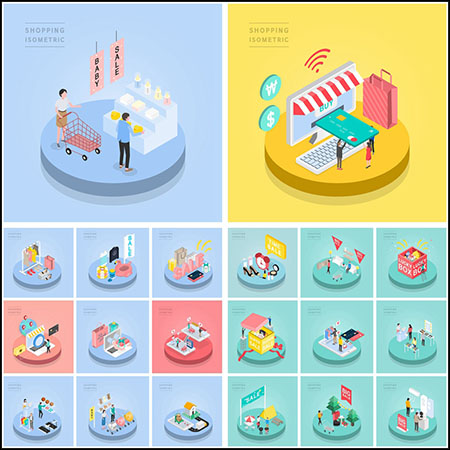 26款移动支付网上购物2.5D等距插图第一素材网矢量素材精选