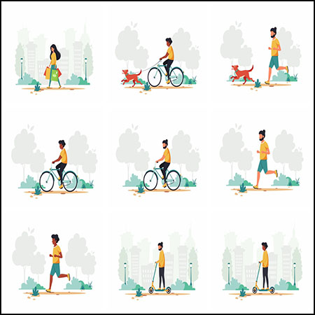 10款购物和户外运动跑步汽车插画第一素材网矢量素材精选