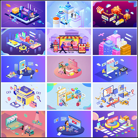 117款电商购物金融办公2.5D等距插图