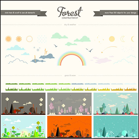 12套清新扁平化风景和绿色植物插图第一素材网矢量素材精选