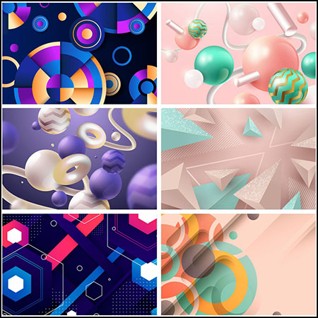 6款3D几何形状和球体抽象背景第一素材网矢量素材精选