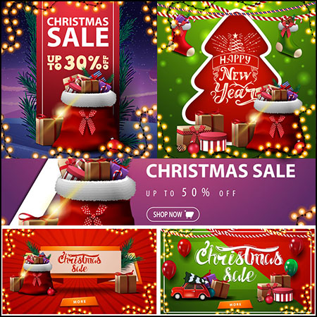 5款圣诞节商品促销打折横幅海报第一素材网矢量模板精选
