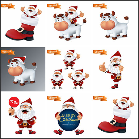 9款大笑的卡通圣诞老人第一素材网矢量插图精选
