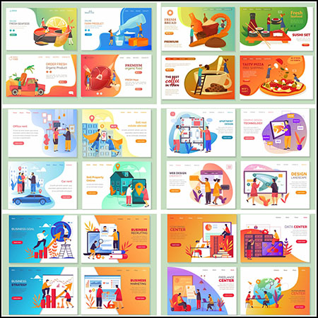 6套美食配送办公扁平化插图第一素材网矢量素材精选