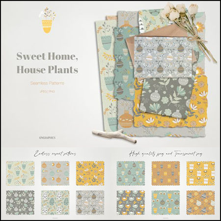 12款春季花卉植物无缝背景图案JPG/PNG免抠图