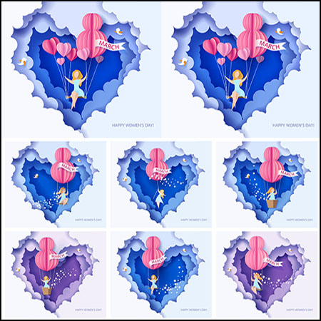 8款38妇女节女神节剪纸风女孩插画第一素材网矢量素材精选