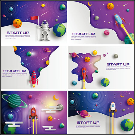 7款月球火箭宇航员太空航天爱好者插图第一素材网矢量素材精选