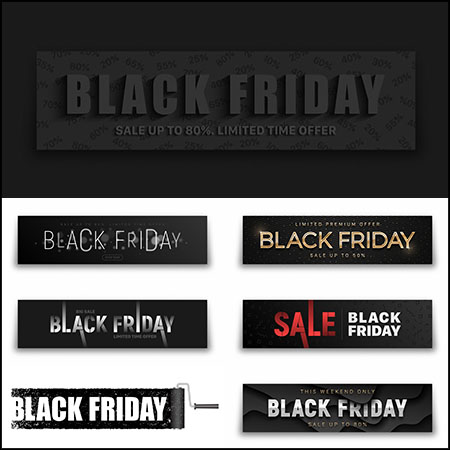 8款黑色星期五促销打折横幅第一素材网矢量模板精选