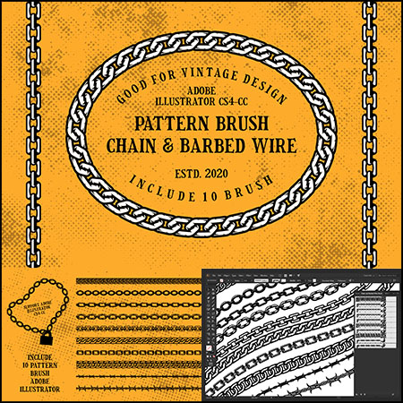 10款illustrator铁链和铁丝网图案AI笔刷