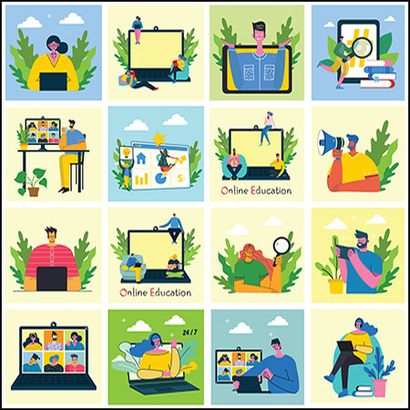 15款线上教育和关爱公益平面插图第一素材网矢量素材精选